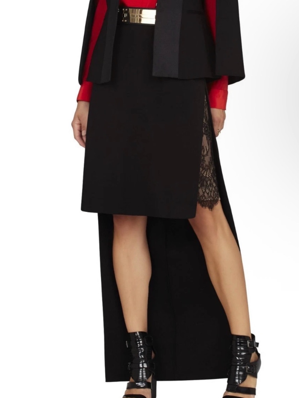 BCBGMaxAzria Black High-Low Skirt with Lace Side Panel